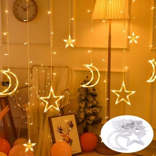 220V EU Plug Moon Star LED Curtain Lights Christmas Fairy Garlands Outdoor LED Twinkle String Lights Holiday Festival Decoration
