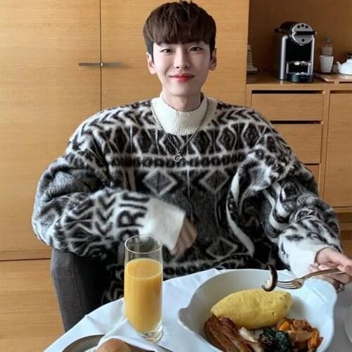 Sweater Men Winter Warm Jumper Pullover Korean Fashion Style Clothes Design Harajuku Casual Sweat Tops Male Aesthetic Hipster