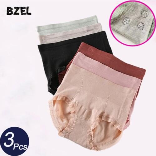 BZEL 3Pcs/lot Sexy Women High Waist Cotton Panties Underwear Seamless Sport Briefs Comfort Woman Solid Underpants Lady Lingerie