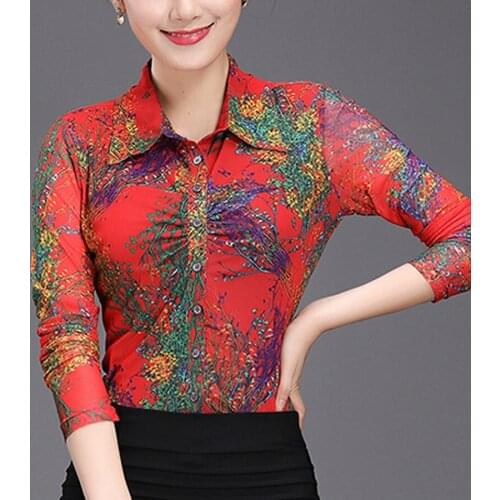 Spring Fall Casual Women Printed Floral Pattern Full Sleeve Single Breasted Cardigan Blouse Shirt , Autumn Female 4XL Blouses