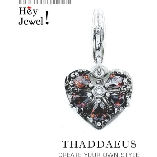 Vintage Heart Pendants Charm For Jewelry Making Red Color CZ Pave Romantic Token of Love 925 Sterling Silver Gift For Women