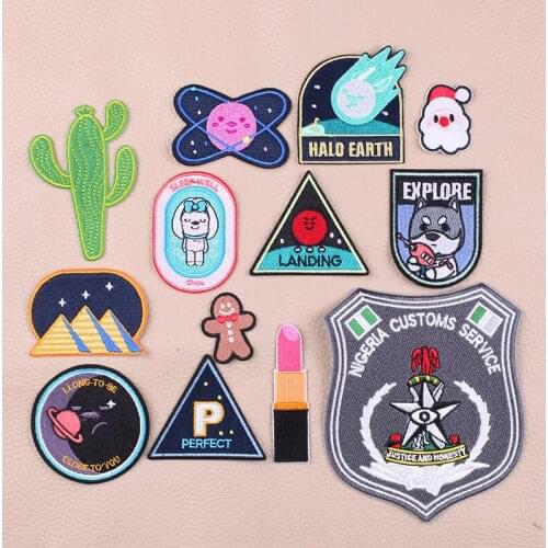 SpaceEmbroidered Patches for Clothing Dog Badges Sewing Application Sew on Patch Diy Iron-on Applique Stripes on Clothes Set
