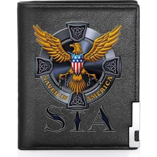 High Quality Saved In America SIA Printing Leather Mens Wallet Credit Card Holder Short Women Slim Purse