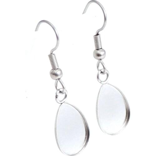 10pc Stainless Steel Cabochon Earring Settings Drop shape 10X14MM Blank base DIY Earrings Hooks Findings