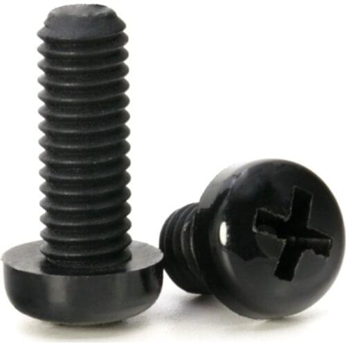 1000Pcs M2.5 Black Plastic Nylon Round Pan Phillips Head Screw Bolt Hex Nut