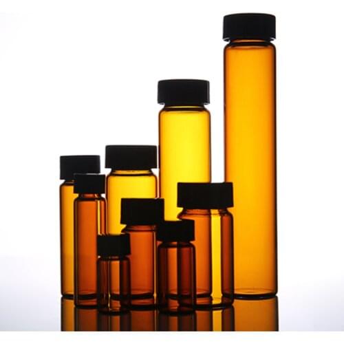 20pcs/pack 3ml to 60ml Brown Glass sample bottles with black plastic screw cap, essential oil bottle for lab use