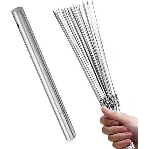20pcs Metal BBQ Skewers Reusable Grill Stainless Steel Skewer Shish Kebab BBQ Camping Flat Forks Gadget Kitchen Accessories Tool