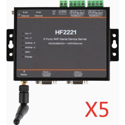 5PCS HF2221 2 Channel RS232/RS422/RS485 to Ethernet/Wi-Fi Conversion Wifi Serial Device Server