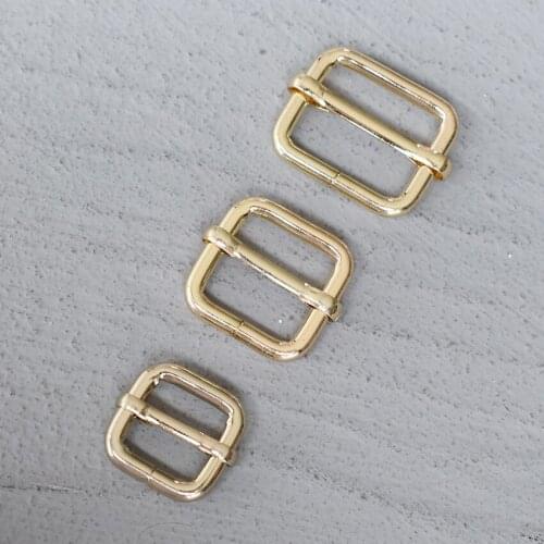 50 Pcs 15/20/25mm Gold Metal Slider Adjustment Buckle Slides Tri-glides Roller Pin Buckles Handbag Strap Slider Adjuster Belt