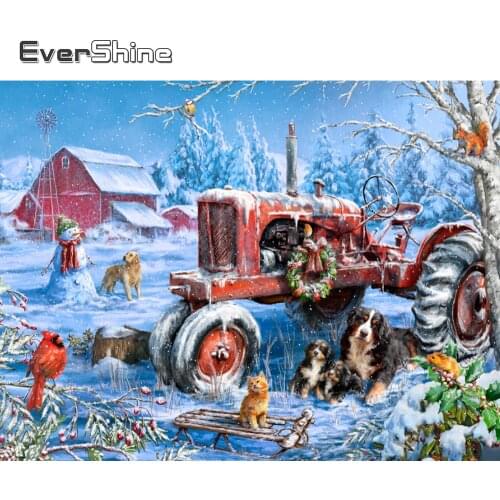Evershine Diamond Painting Car Mosaic Kit Diamond Embroidery Winter Cross Stitch 5D DIY Snow Landscape Home Decoration