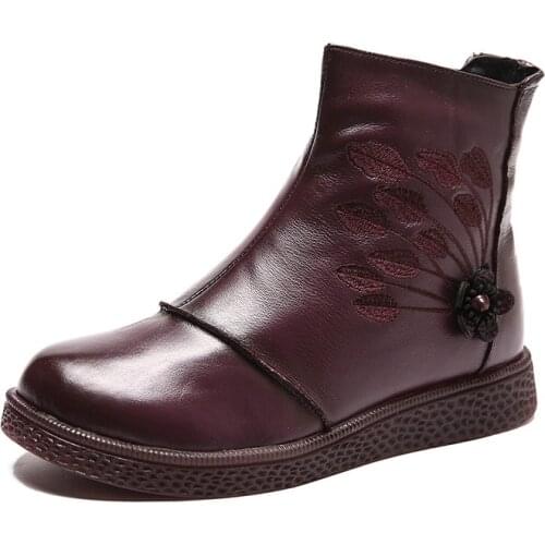 Women Flat Platform Shoes Autumn Winter Shoes Genuine Leather Ankle Boots for Women Footwear Soft Vintage Ladies booties 2020