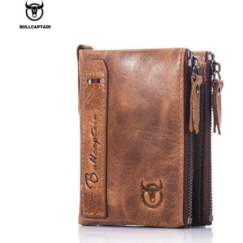 Brand RFID Blocking Wallet With Coin Pocket Slim Solid Credit Card Holder For Male Genuine Leather Short Zipper Buckle Purse