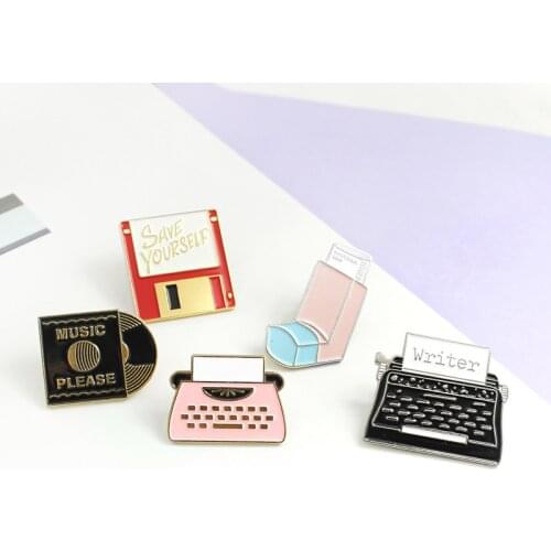 New cartoon enamel music CD CD printer fax machine vent hole memory card brooch personality denim jewelry jewelry gift