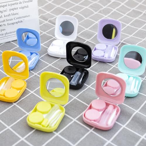 Mini Contact Lens Case Pocket Portable Easy Carry Make Up Beauty Pupil Storage Lenses Box Mirror Container Travel Kit Cute Style