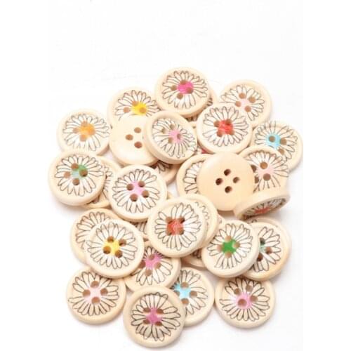 Four-hole button DIY Applique pattern Wood Sewing Buttons for Handmade Scrapbooking Craft 40pcs 15mm