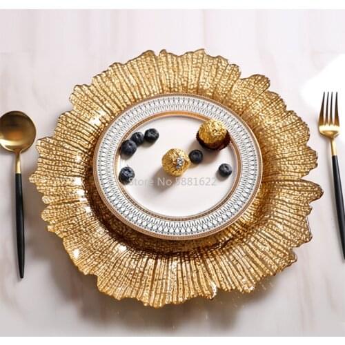 European Gold-rimmed Glass Pearl Plate Western Dish Fruit Plate Salad Plate Tray Salad Plate Fancy Dish Steak Tableware