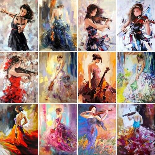 Huacan 5D Diamond Painting Girl Violin Gift Diamond Mosaic Embroidery Portrait Paintings For Interior Decoration For Home