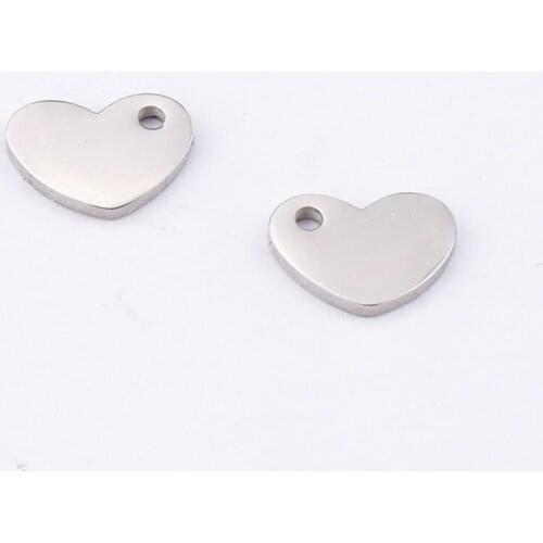 50pc 7.5*10mm Steel Color Stainless steel Small Blank Heart Shape Charm pendant For Necklace DIY Women Handmade Jewelry Making