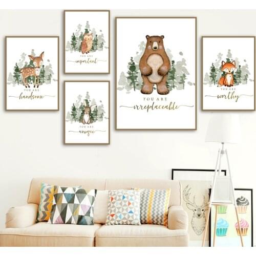 Bear Fox Deer Rabbit Forest Wall Art Canvas Painting Animal Nordic Posters And Prints Wall Pictures For Girl Boy Kids Room Decor