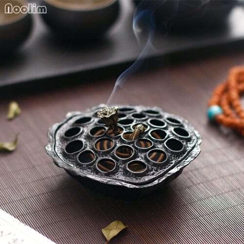 NOOLIM Metal Lotus Seed Pod Incense Burner Antique Censer Home Decor Use In Home Living Room Teahouse Smell Removing Tool