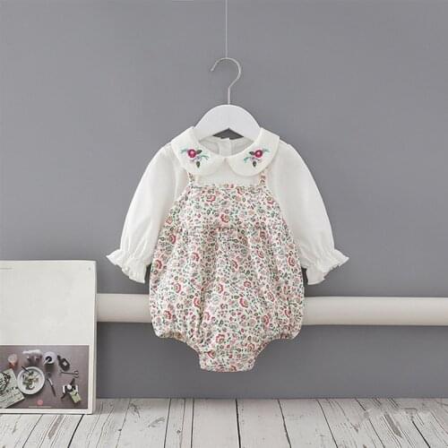 Newborn Baby Clothes Peter Pan Collar Floral Print Bodysuit Girls Long Sleeve Jumpsuit Cotton Newborn Clothing 0-2Y