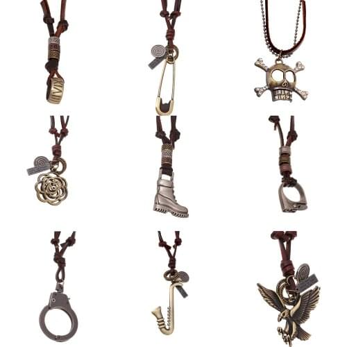 ZIMNO Bohemian PU Leather Cord Necklace Charm Statement Long Choker Vintage Necklace for Women Gothic Male Jewelry Accessories