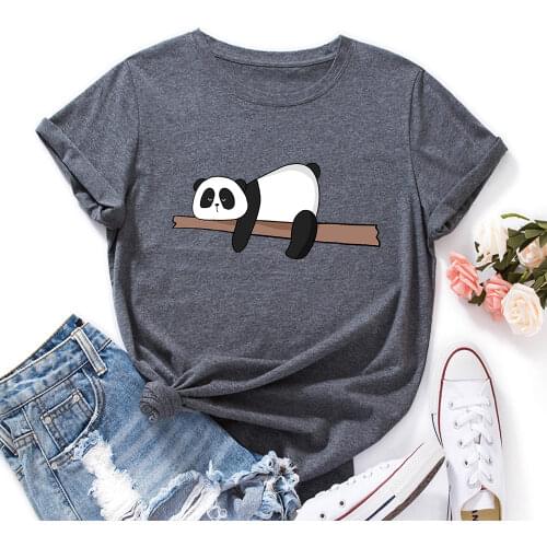 Panda On Tree Sleeping Panda Shirt for Women Save Cute Panda Bear T-Shirt Animal Graphic Tee Summer Cotton Short Sleeve Tops