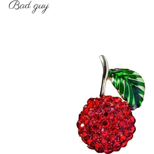 Bad Guy Red Cherry Brooch Pins Shiny Rhinestone Brooch Pin for Women Clothes Scarf Buckle Garment Accessories Fashion Jewelry