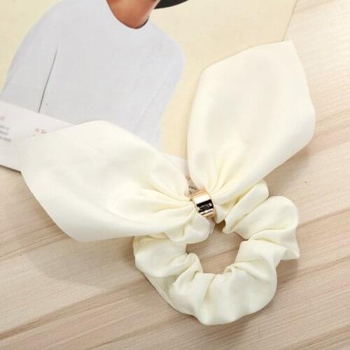 2021Satin Silk Hair Bow Scrunchies Women Pearls Elastic Hair Bands Ponytail Holder Scarf Hair Tie Rope Girls Hair Accessories