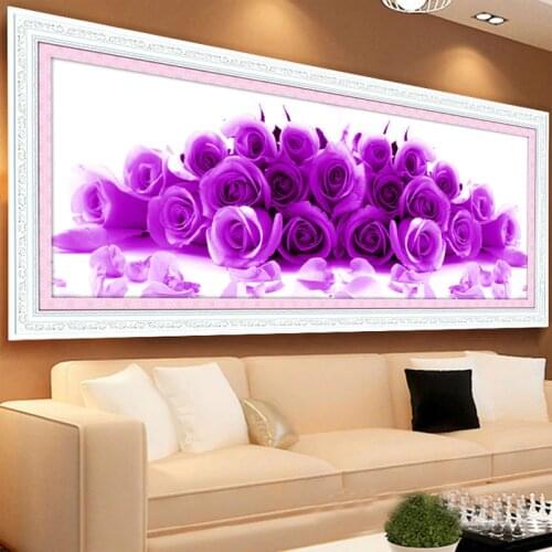 Needlework 5 d Diamond Painting Cross Stitch Diamond Embroidery Beautiful Blue Purple Rose Flowers Round Diamond size 40*92 cm