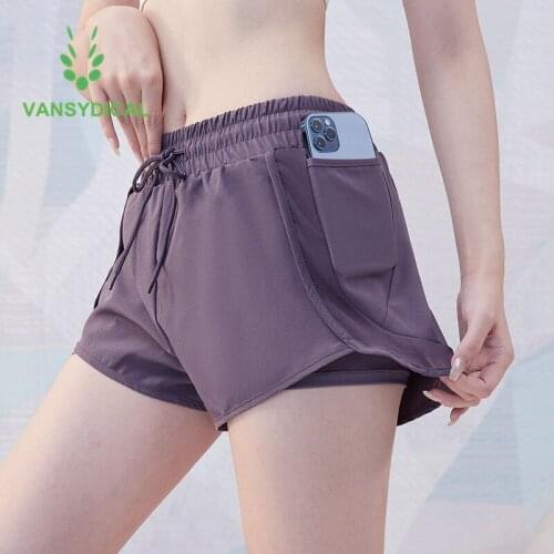 Side Pocket Athletic Gym Yoga Shorts 2 in 1 Women Sports Running Shorts Breathable Fitness Training Workout Shorts With Liner