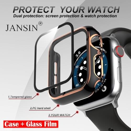 Two-color Glass+Case For iWatch serie 6 5 4 SE 44mm 40mm Screen protector Bumper For Apple Watch 42mm 38mm Tempered glass film