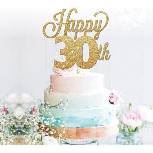 Personalised Happy 30th cake topper anniversary birthday glitter cake topper custom gold16, 21, 30 any number colour Decorations