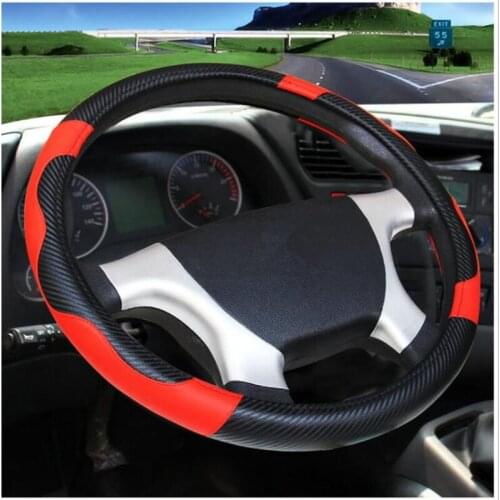 Universal Carbon fiber PU leather Sport Style Non-slip Steering Wheel Covers for Car Bus Truck Diameter 36-50cm