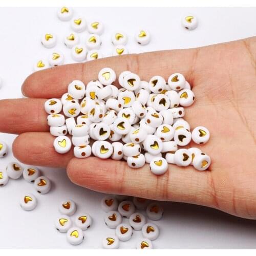 White Gold Heart Acrylic Beads Round Flat Loose Spacer Beads For Jewelry Making Diy Handmade Bracelet Necklace Accessories