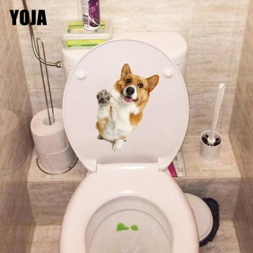 YOJA 17.1*23.8CM Funny Pet Dog WC Toilet Seat Stickers Cartoon Bedroom Wall Decals Decor T1-0296