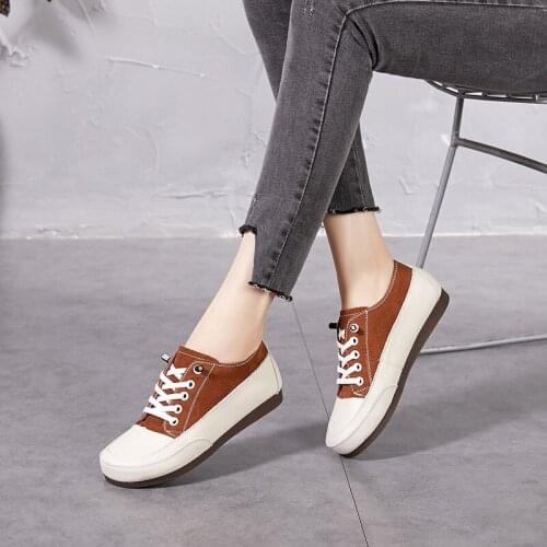 High Quality Women Shoes Genuine Leather Mixed Colors 2020 Spring Autumn Fashion Soft Handmade Casual Ladies Lace Up Shoes
