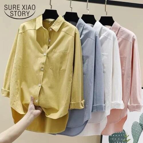 Long Sleeve Vintage Solid Women Shirts 2021 Korean Style Autumn Blouse For Women Plus Size Cardigan Ladies Tops Clothes 8894 50