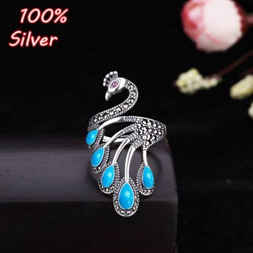 925 Sterling Silver Color Adjustable Peacock 2.6*4.7MM Ring Blanks Oval Cabochon Rings Settings Findings for Jewelry Making