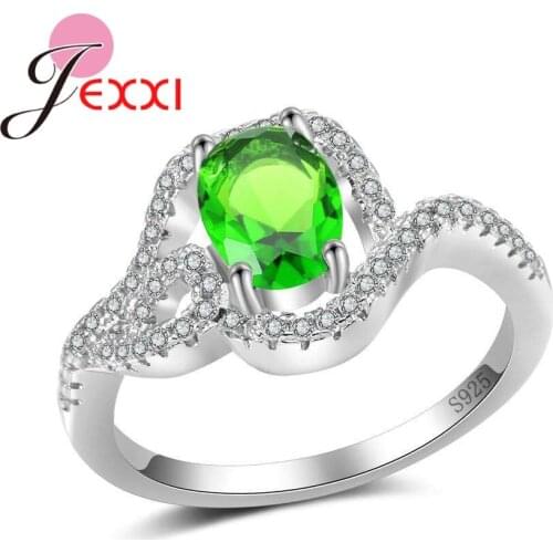 New Arrival 925 Sterling Silver Geometric Ring 4 Colour AAA Oval Crystal Women Female Party Wedding Jewelry High Quality