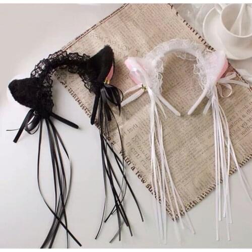 12pcs Halloween Christmas Anime Girls Maid Cosplay Lace Tassel Cat Ear Hair Hoop Accessories Birthday Theme Party Gift