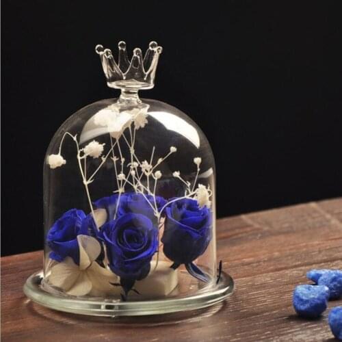 2sets/pack 10.5*14cm Glass Base Crown Top Glass Dome Vase Home Decoration Microscape Glass Cover Terrarium Wedding Glass Gifts