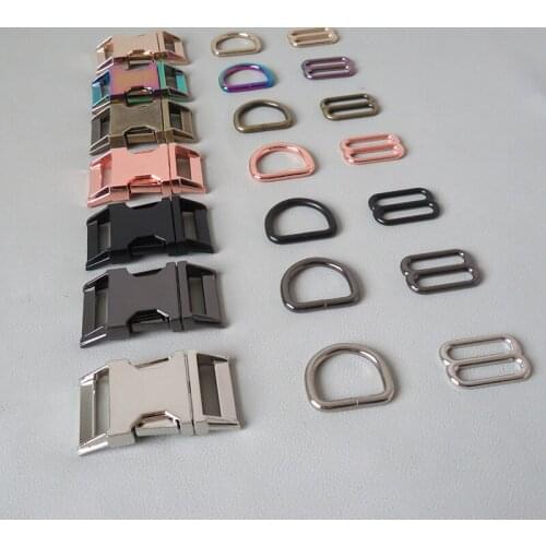 50Sets 25mm Pet Dog Collar Paracord Metal D Ring Slider Belt Loop Release Buckle DIY Accessory Outdoor Harness Handmade Hardware