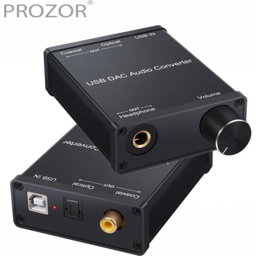PROZOR USB DAC Audio Converter Adapter with Headphone Amplifier USB to Coaxial S/PDIF Digital to Analog 6.35mm Audio Sound Card
