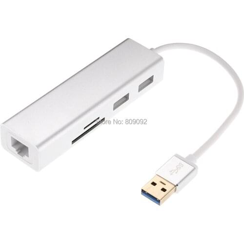 Aluminum USB3.0 to RJ45 Gigabit Ethernet LAN Network Adapter 2-Port USB 2.0 SD TF Card Reader Hub Adapter Converter