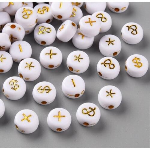 About 4540pcs Golden Plating White Acrylic Beads 7mm English Character Flat Round Loose Beads for DIY Jewelry Making Crafts