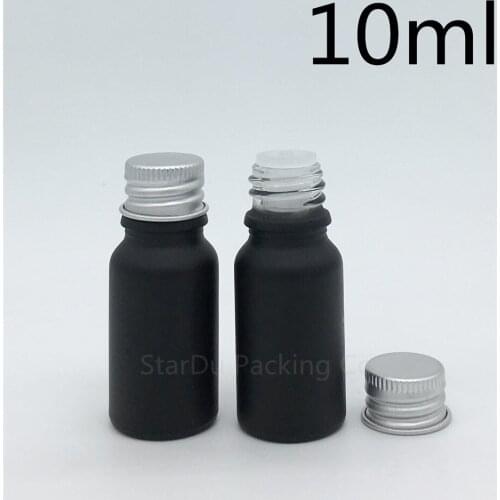 Free Shipping 500pcs 10ML Black Frosted Glass Bottle, 10cc Vials Essential Oil Bottle with Aluminum cover Perfume bottles