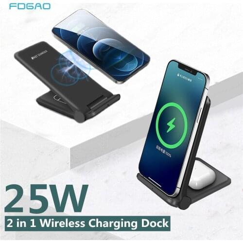 FDGAO 25W Qi Induction Wireless Charger for iPhone 12 11 Pro XR XS X 8 Fast Charging Stand for Samsung S21 S20 Galaxy Buds Pro