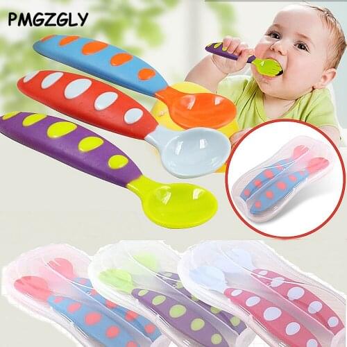 Safety Soft Spoon Baby Flatware Spoon Kids Child Solid Feeding Spoon Flatware Tableware With Box Utensils Tongue Pressing Type