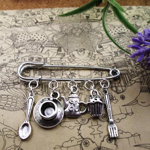 Afternoon Tea Pin Brooch Inspirational Gift for Her Vintage Brooch Wedding Gifts Tea Gifts Teacher Gifts Shawl Pin